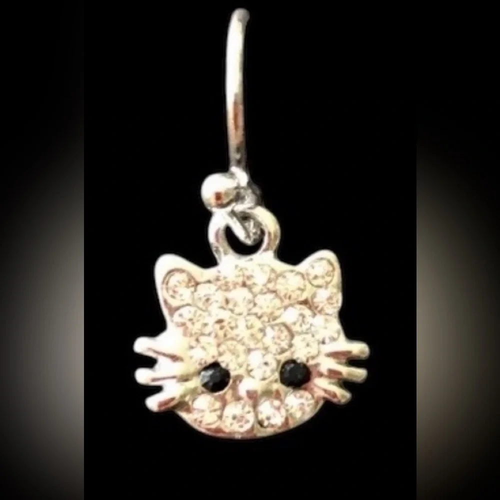 NWT CHELSEA PEWTER Kitty Rhinestone Crystals Kitten Cat Pierced Dangle Earrings